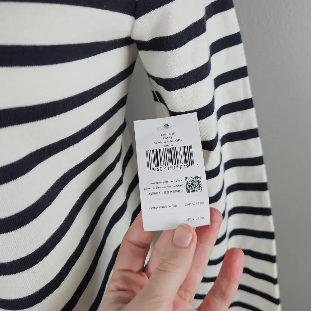 Kate Spade New York Poplin Collar Striped Tee Dress French Cream XS Preppy